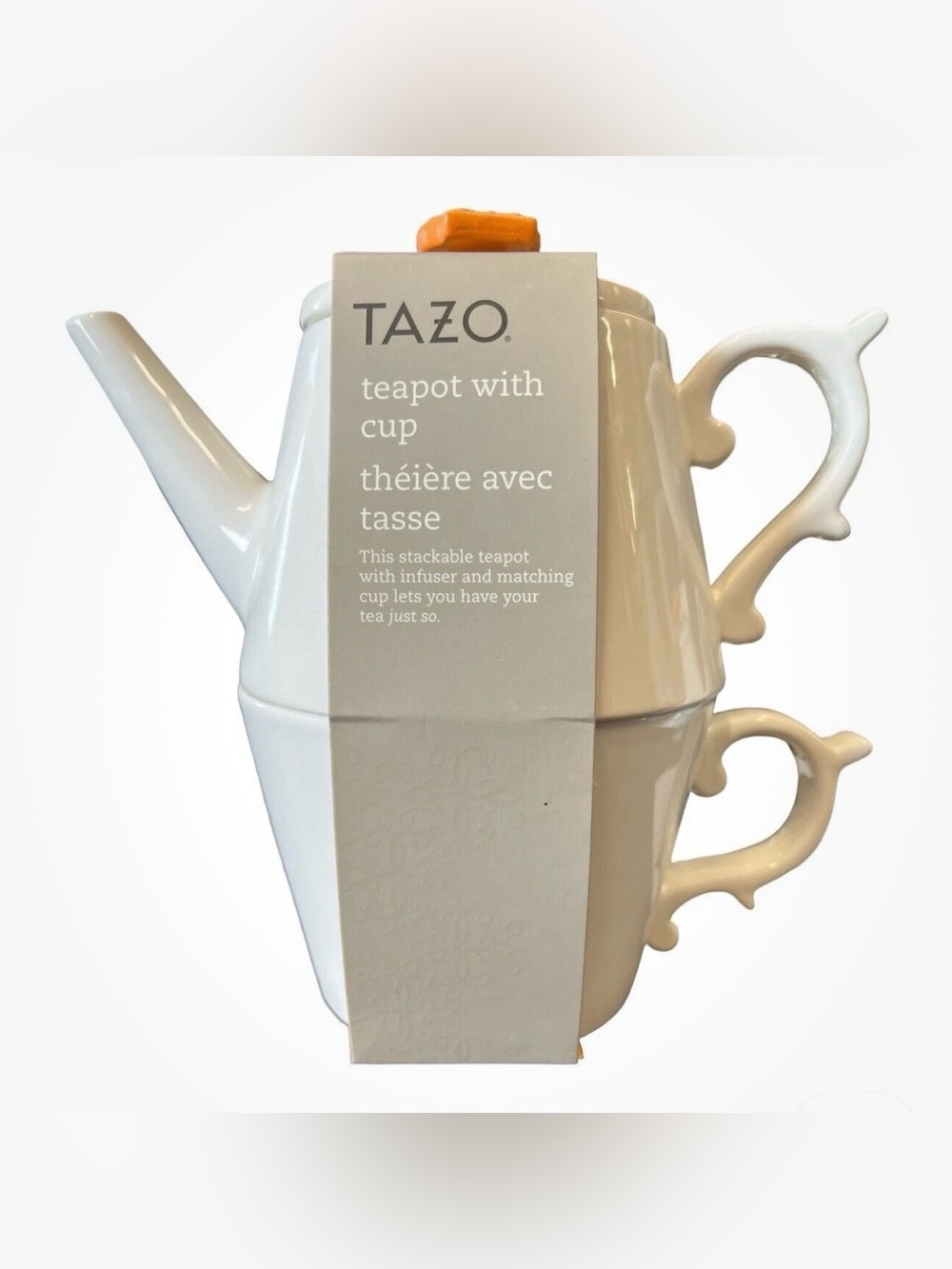 Tazo white teapot 14oz  with matching cup 12oz 14oz  White, (11024864) 2012